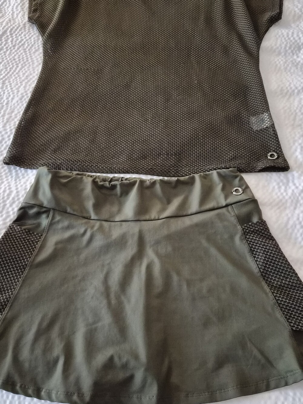 2 Piece BlueFish Olive Green Fearless Tennis Skirt-L w/ Net Pullover Shirt -M - Picture 2 of 11